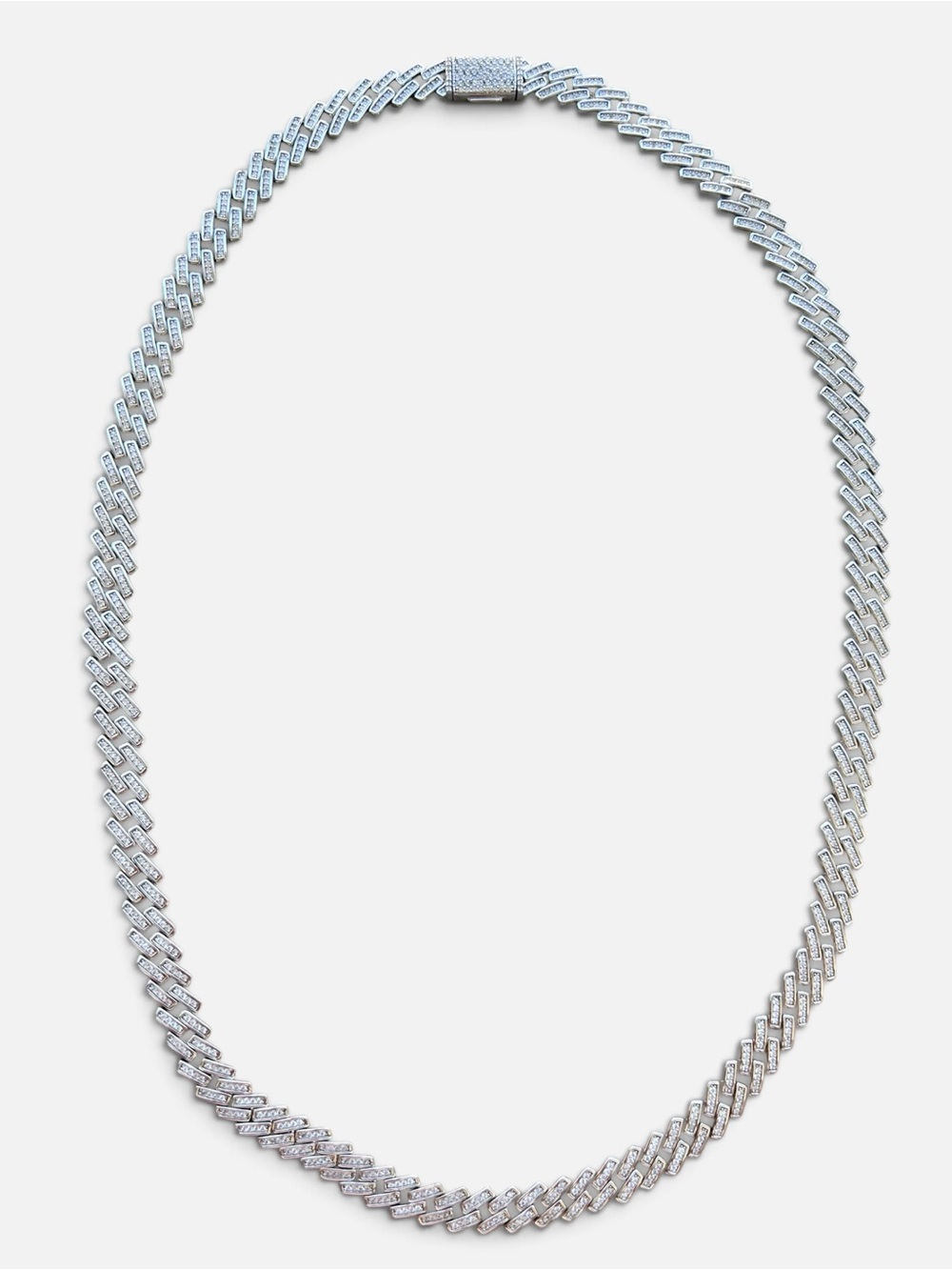 Sterling Silver AAA Cubic Zirconia Pave Monaco  Link Necklace 22”
